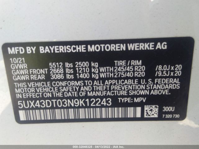 5UX43DT03N9K12243 BMW X4 M40i