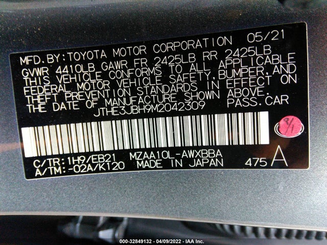 2021 Lexus UX, VIN: JTHE3JBH9M2042309