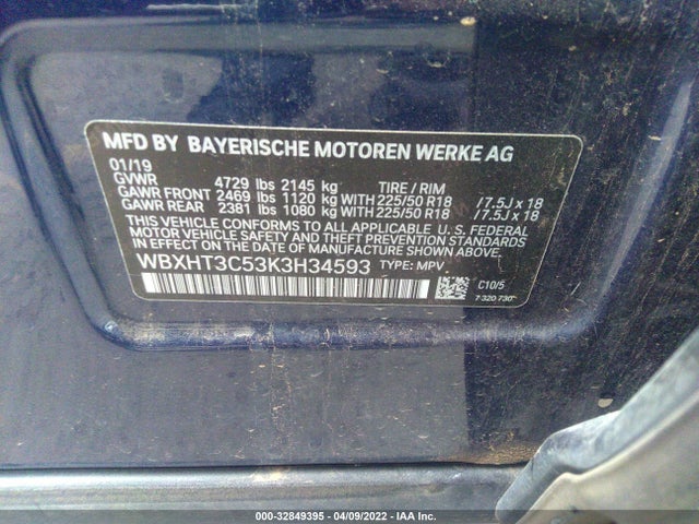 2019 BMW X1, VIN: WBXHT3C53K3H34593