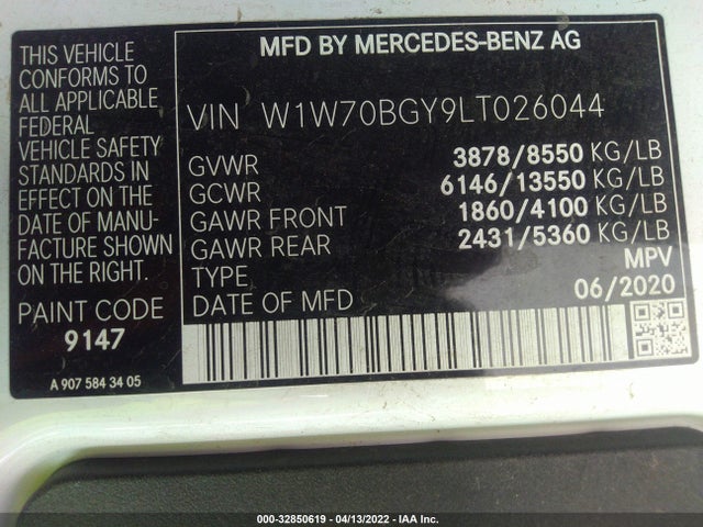 2020 Mercedes-Benz Sprinter, VIN: W1W70BGY9LT026044