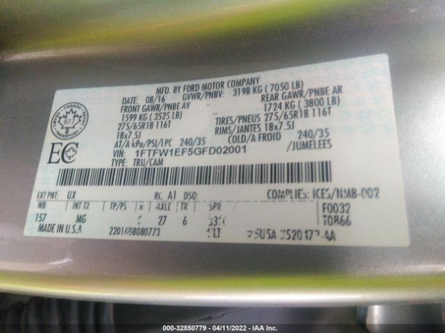 1FTFW1EF5GFD02001 Ford F-150 Xlt