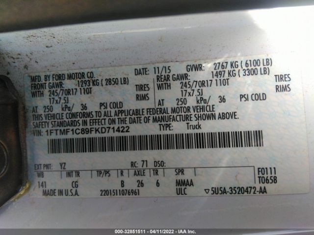 1FTMF1C89FKD71422 Ford F-150 Xl/xlt
