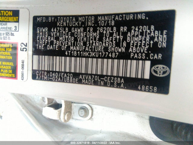 4T1B11HK3KU177487 Toyota a25a-fks