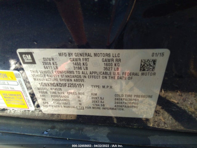 2015 Chevrolet Traverse, VIN: 1GNKRGKD9FJ255151