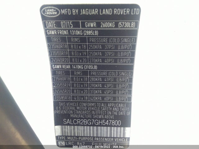 2016 Land Rover Discovery, VIN: SALCR2BG7GH547800