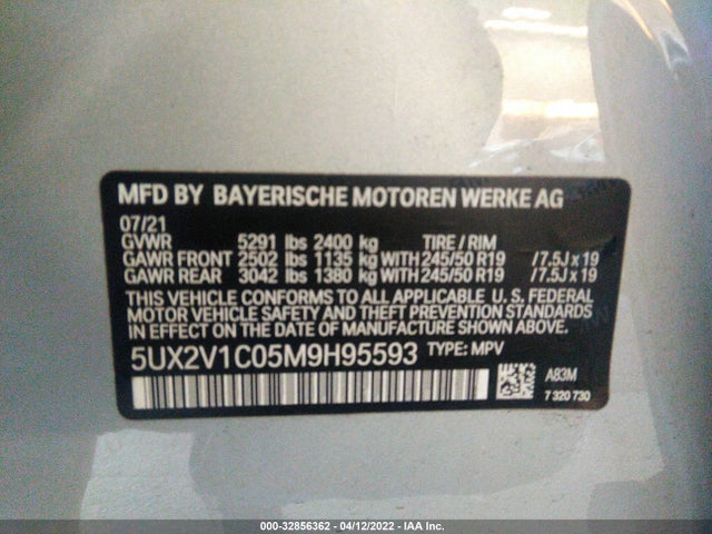 2021 BMW X4, VIN: 5UX2V1C05M9H95593