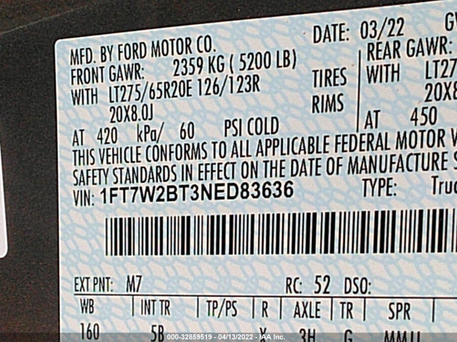 2022 Ford F-250, VIN: 1FT7W2BT3NED83636