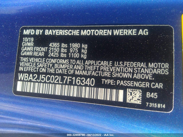 2020 BMW 2 Series, VIN: WBA2J5C02L7F16340