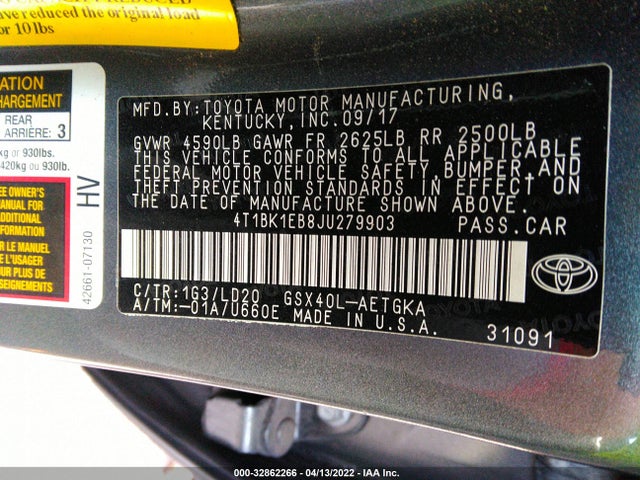 2018 Toyota Avalon, VIN: 4T1BK1EB8JU279903