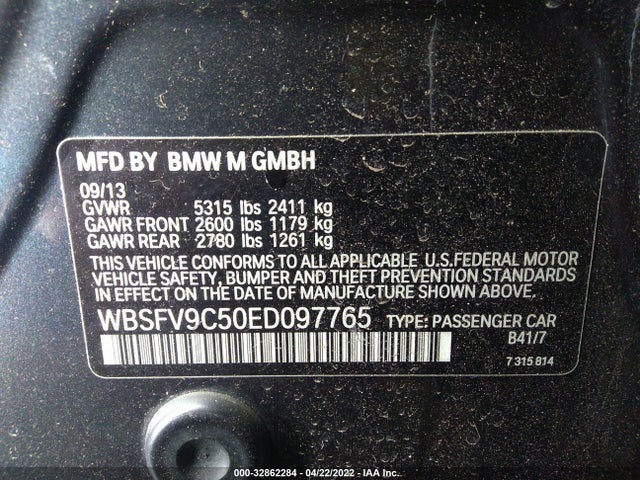 2014 BMW M5, VIN: WBSFV9C50ED097765
