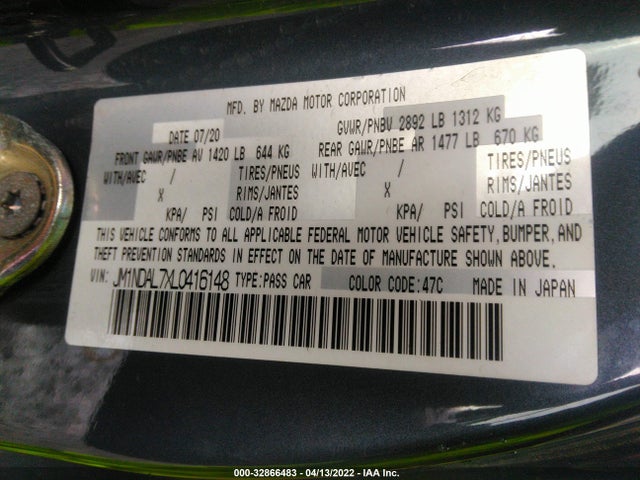 2020 Mazda MX-5 Miata, VIN: JM1NDAL7XL0416148