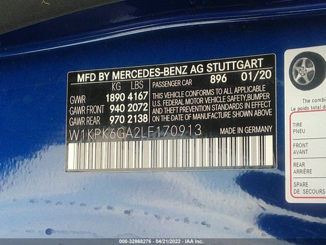 2020 Mercedes-Benz SLC-Class, VIN: W1KPK6GA2LF170913