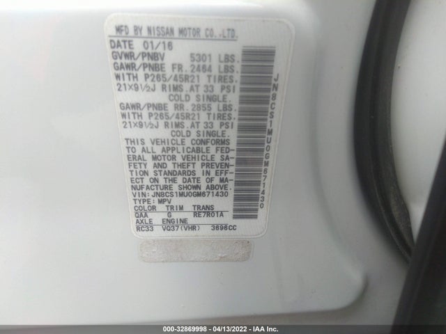 2016 Infiniti QX70, VIN: JN8CS1MU0GM671430