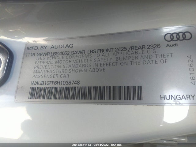 2017 Audi S3, VIN: WAUB1GFF6H1038748