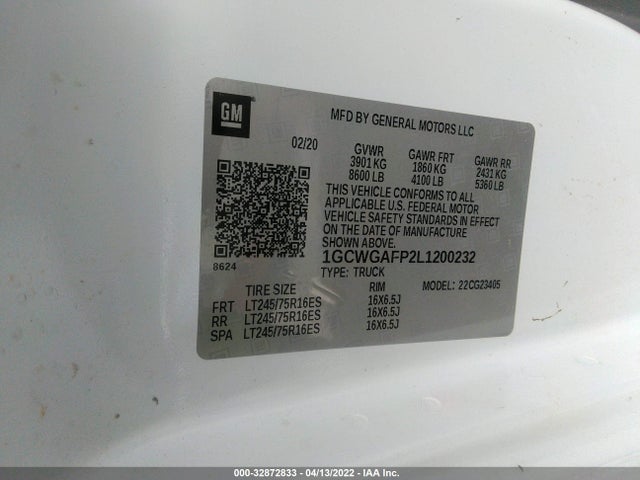 2020 Chevrolet Express, VIN: 1GCWGAFP2L1200232