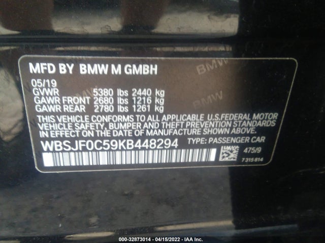 2019 BMW M5, VIN: WBSJF0C59KB448294