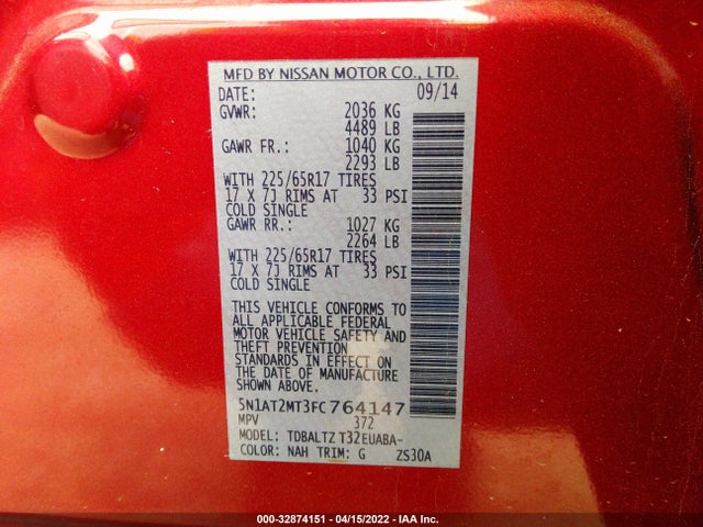 2015 Nissan Rogue, VIN: 5N1AT2MT3FC764147