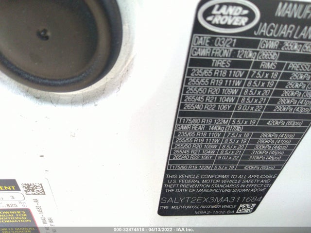 2021 Land Rover Range Rover Velar, VIN: SALYT2EX3MA311684