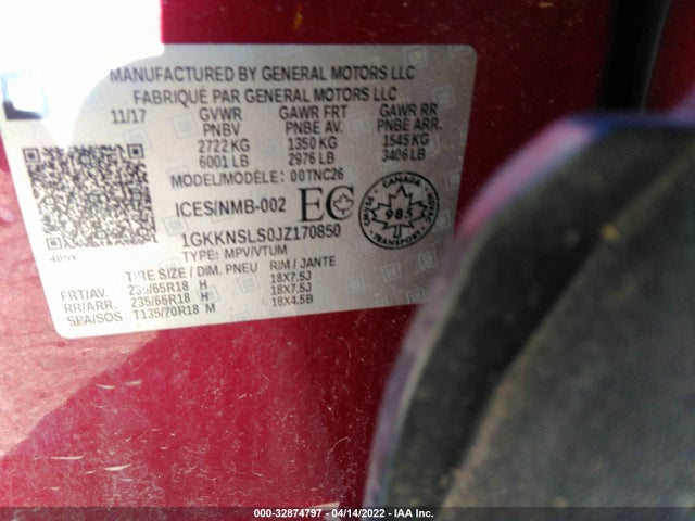 2018 GMC Acadia, VIN: 1GKKNSLS0JZ170850