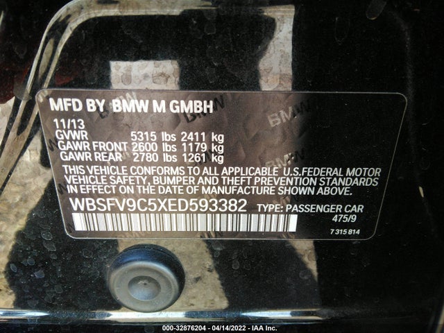 2014 BMW M5, VIN: WBSFV9C5XED593382