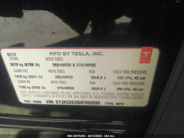 2017 Tesla Model X, VIN: 5YJXCDE26HF055699