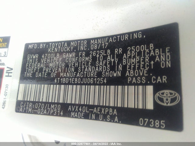 2018 Toyota Avalon, VIN: 4T1BD1EB0JU061254