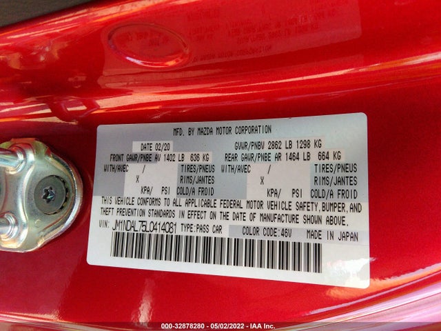 2020 Mazda MX-5 Miata, VIN: JM1NDAL75L0414081