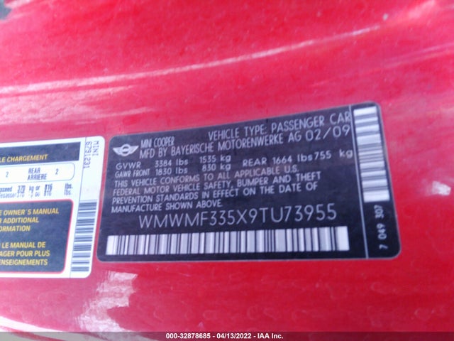 WMWMF335X9TU73955 Mini COOPER HARDTOP
