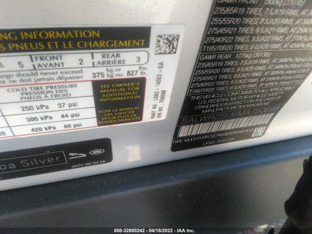 2021 Land Rover Range Rover Sport, VIN: SALWR2SU6MA750698