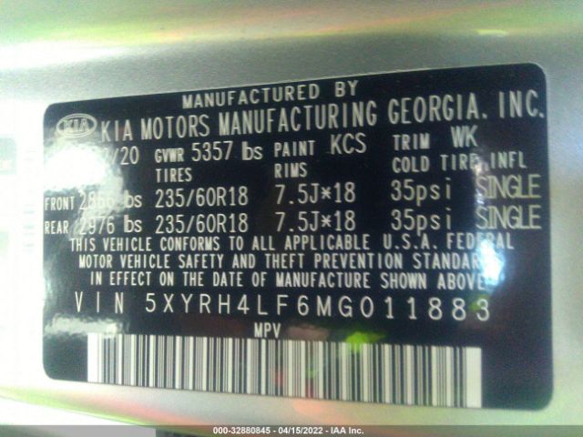 5XYRH4LF6MG011883 KIA SORENTO EX