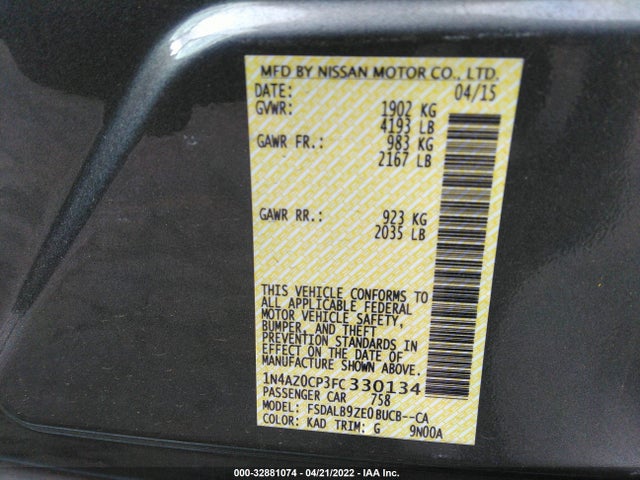 2015 Nissan Leaf, VIN: 1N4AZ0CP3FC330134