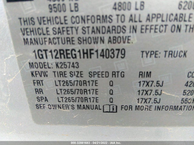 2017 GMC Sierra 2500HD, VIN: 1GT12REG1HF140379