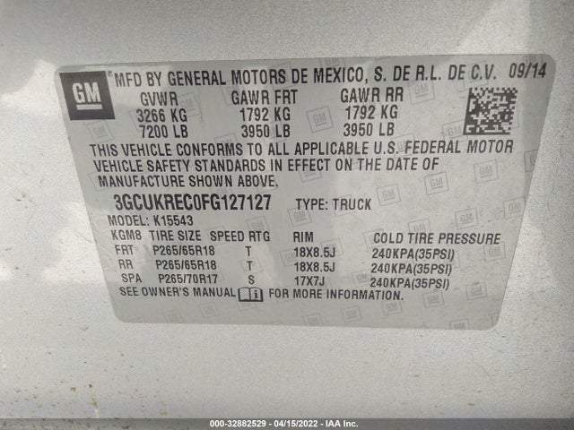 Chevrolet Silverado 1500 Lt 2015 3GCUKREC0FG127127 Image 10