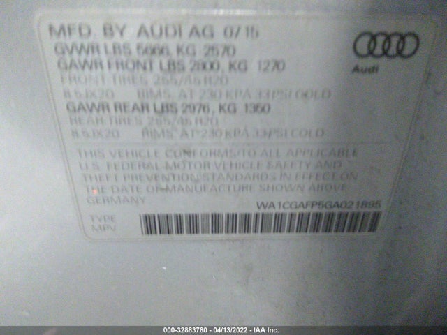 2016 Audi SQ5, VIN: WA1CGAFP5GA021895