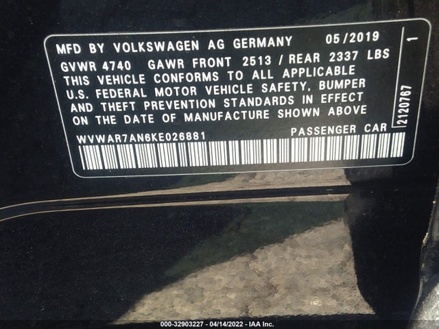 2019 Volkswagen Arteon, VIN: WVWAR7AN6KE026881