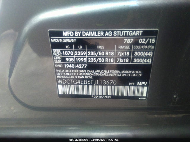2015 Mercedes-Benz GLA-Class, VIN: WDCTG4EB6FJ113670