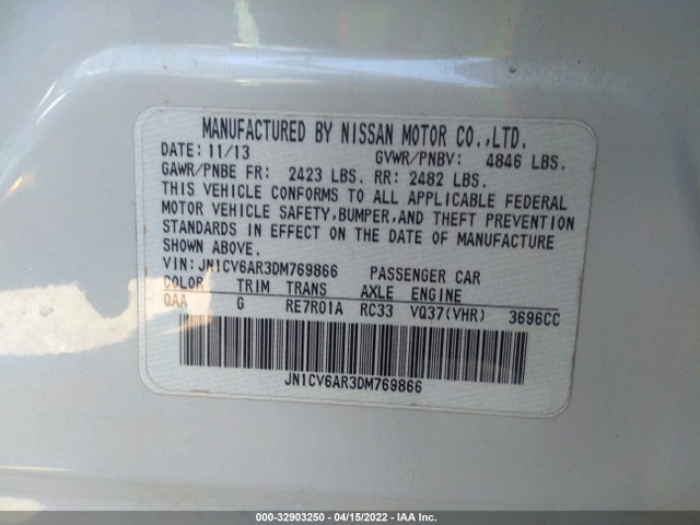 2013 INFINITI G37 SEDAN X VIN: JN1CV6AR3DM769866