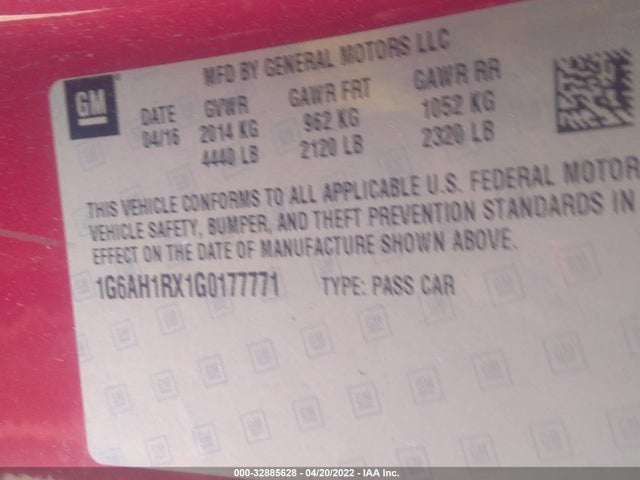 2016 Cadillac ATS, VIN: 1G6AH1RX1G0177771