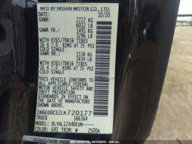 2020 Nissan Frontier, VIN: 1N6ED0CE2LN720177