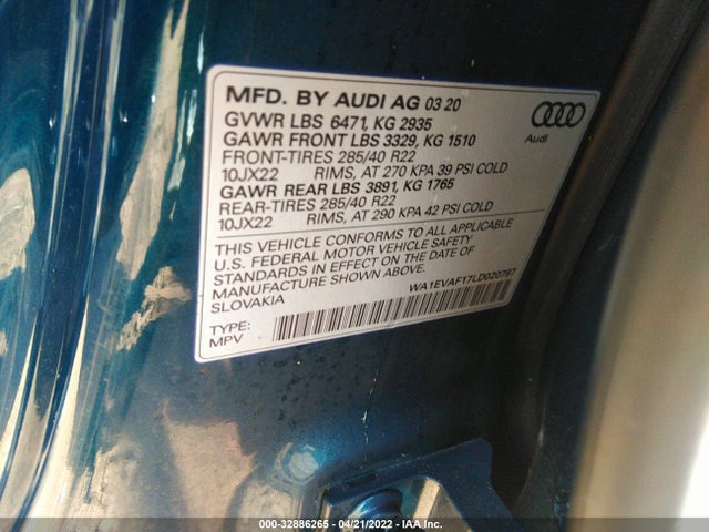 2020 Audi Q8, VIN: WA1EVAF17LD020797