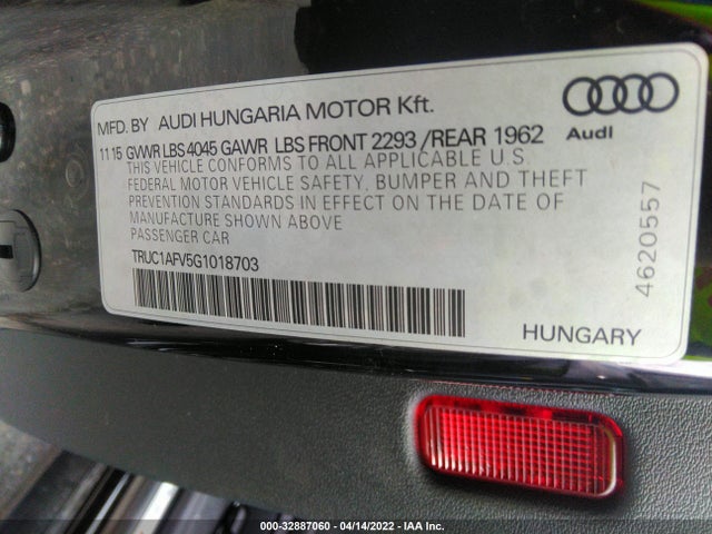 2016 Audi TT, VIN: TRUC1AFV5G1018703