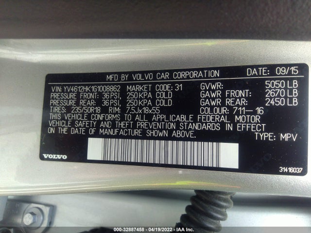 2016 Volvo V60, VIN: YV4612HK1G1008862