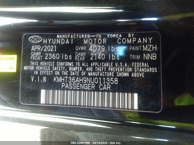 2022 Hyundai Veloster, VIN: KMHT36AH9NU011358