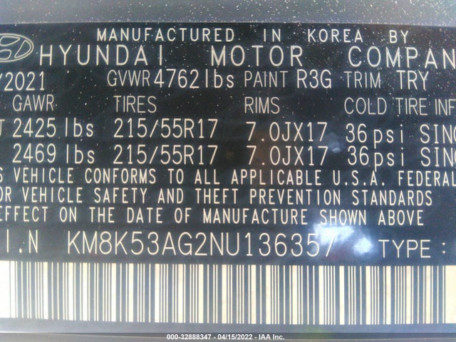 2022 Hyundai Kona, VIN: KM8K53AG2NU136357