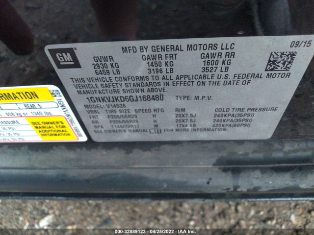 2016 Chevrolet Traverse, VIN: 1GNKVJKD6GJ168480