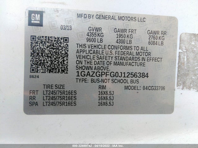 2018 Chevrolet Express, VIN: 1GAZGPFG0J1256384