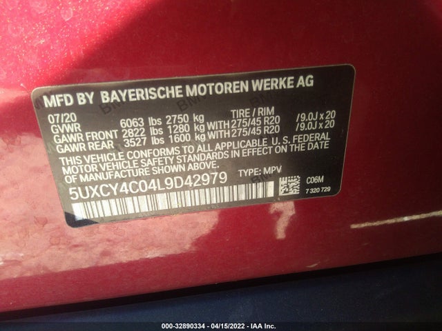 2020 BMW X6, VIN: 5UXCY4C04L9D42979