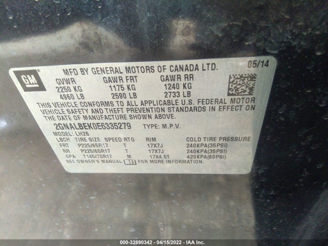 Chevrolet EQUINOX LT 2014 2GNALBEK0E6335279 Image 9