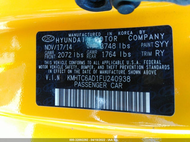 2015 Hyundai Veloster, VIN: KMHTC6AD1FU240938