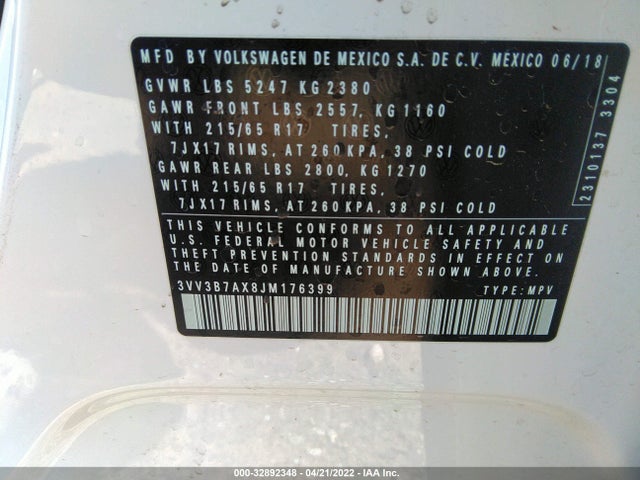 3VV3B7AX8JM176399 Volkswagen Tiguan Sel/se
